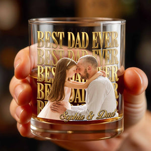 Best Dad Ever Custom Photo And Gold Lettering - Personalized Custom Whiskey Glass - DAD603_RWG