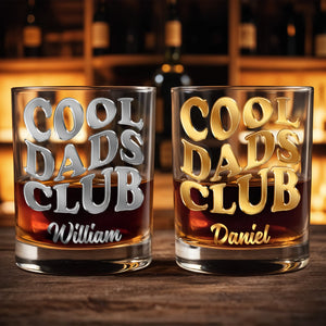 Cool Dads Club Personalized Custom Name Typography - Personalized Custom Whiskey Glass - DAD605_RWG
