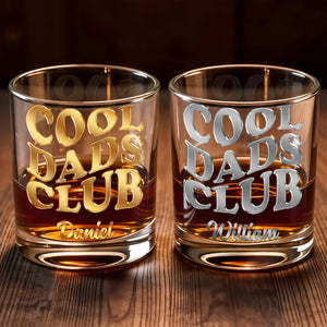 Cool Dads Club Personalized Custom Name Typography - Personalized Custom Whiskey Glass - DAD605_RWG