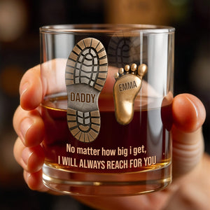 No Matter How Big We Get, Daddy Boot And Baby Footprints - Personalized Custom Whiskey Glass - DAD617_RWG