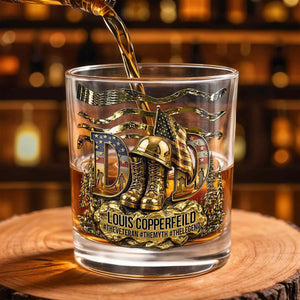 Dad The Veteran The Myth The Legend With 3D Golden Helmet And Boots - Personalized Custom Whiskey Glass - DAD649_RWG