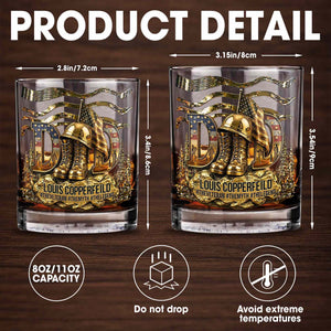 Dad The Veteran The Myth The Legend With 3D Golden Helmet And Boots - Personalized Custom Whiskey Glass - DAD649_RWG