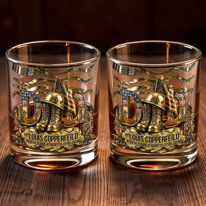 Dad The Veteran The Myth The Legend With 3D Golden Helmet And Boots - Personalized Custom Whiskey Glass - DAD649_RWG