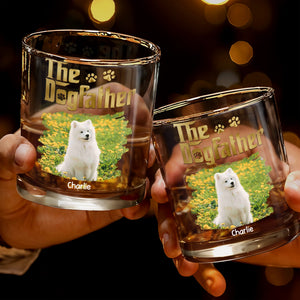 The Dogfather Custom Photo With Dog Paws And Flowers - Personalized Custom Whiskey Glass - DAD685_RWG