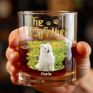 The Dogfather Custom Photo With Dog Paws And Flowers - Personalized Custom Whiskey Glass - DAD685_RWG