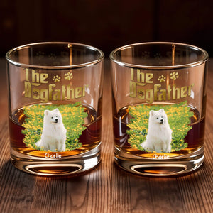 The Dogfather Custom Photo With Dog Paws And Flowers - Personalized Custom Whiskey Glass - DAD685_RWG