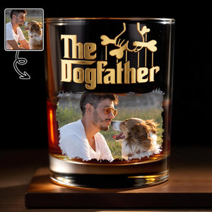 The Dogfather Custom Photo With Dog Bones Design - Personalized Custom Whiskey Glass - DAD689_RWG