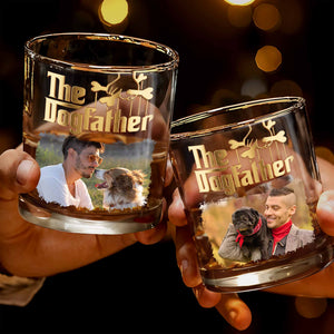 The Dogfather Custom Photo With Dog Bones Design - Personalized Custom Whiskey Glass - DAD689_RWG