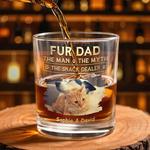 Fur Dad The Man The Myth The Snack Dealer With Custom Photo And Paws - Personalized Custom Whiskey Glass - DAD692_RWG