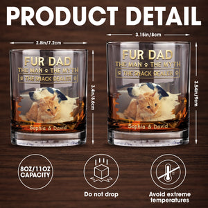 Fur Dad The Man The Myth The Snack Dealer With Custom Photo And Paws - Personalized Custom Whiskey Glass - DAD692_RWG