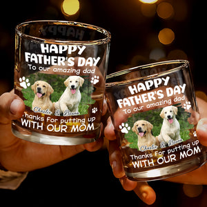 Happy Father's Day To Our Amazing Dad Dog Photo And Paws - Personalized Custom Whiskey Glass - DAD703_RWG