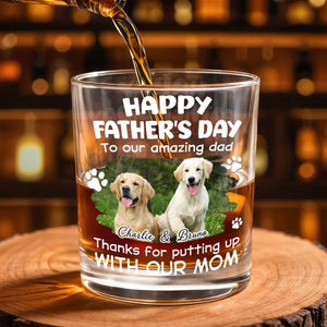 Happy Father's Day To Our Amazing Dad Dog Photo And Paws - Personalized Custom Whiskey Glass - DAD703_RWG