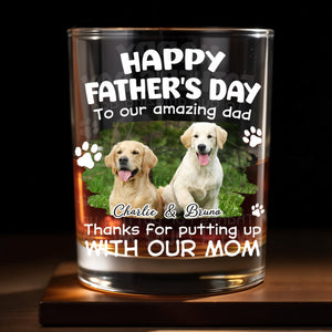 Happy Father's Day To Our Amazing Dad Dog Photo And Paws - Personalized Custom Whiskey Glass - DAD703_RWG