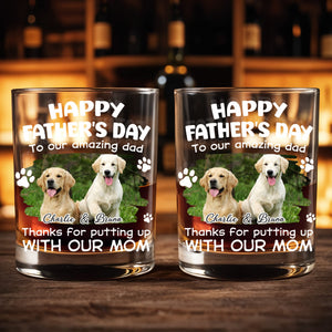 Happy Father's Day To Our Amazing Dad Dog Photo And Paws - Personalized Custom Whiskey Glass - DAD703_RWG