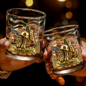 Dad The Veteran The Myth The Legend With Golden Boots And Flag - Personalized Custom Whiskey Glass - DAD712_RWG