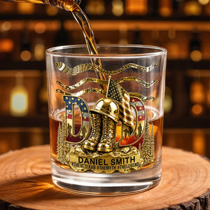 Dad The Veteran The Myth The Legend With Golden Boots And Flag - Personalized Custom Whiskey Glass - DAD712_RWG