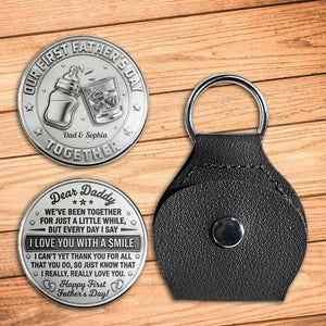 Our First Father's Day Together Baby Bottle And Whiskey Glass - Personalized Custom Pocket Hug - DAD720_HTOK