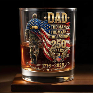 Dad The Man The Myth The Legend Patriotic Soldier And American Flag - Personalized Custom Whiskey Glass - DAD743_RWG
