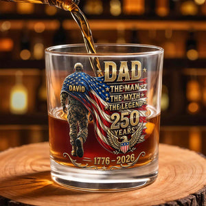 Dad The Man The Myth The Legend Patriotic Soldier And American Flag - Personalized Custom Whiskey Glass - DAD743_RWG