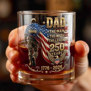Dad The Man The Myth The Legend Patriotic Soldier And American Flag - Personalized Custom Whiskey Glass - DAD743_RWG