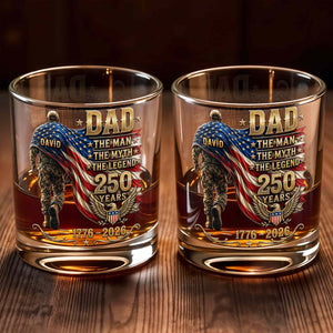 Dad The Man The Myth The Legend Patriotic Soldier And American Flag - Personalized Custom Whiskey Glass - DAD743_RWG