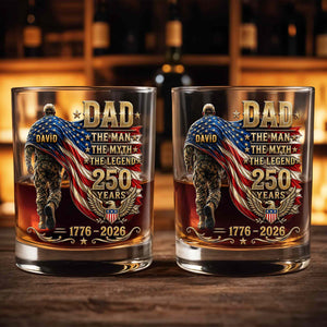 Dad The Man The Myth The Legend Patriotic Soldier And American Flag - Personalized Custom Whiskey Glass - DAD743_RWG