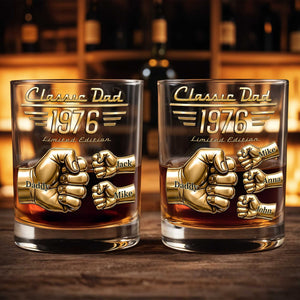 Classic Dad Limited Edition Fist Bump With Custom Members - Personalized Custom Whiskey Glass - DAD758_RWG