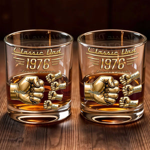Classic Dad Limited Edition Fist Bump With Custom Members - Personalized Custom Whiskey Glass - DAD758_RWG