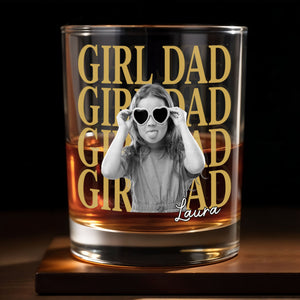 Girl Dad Custom Photo With Daughter Heart Sunglasses - Personalized Custom Whiskey Glass - DAD763_RWG