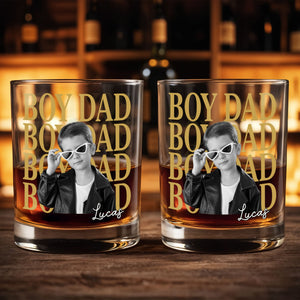 Girl Dad Custom Photo With Daughter Heart Sunglasses - Personalized Custom Whiskey Glass - DAD763_RWG
