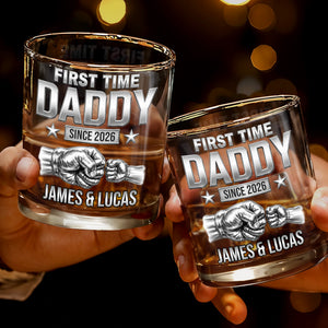 First Time Daddy Since Fist Bump 3D Silver Effect - Personalized Custom Whiskey Glass - DAD786_RWG
