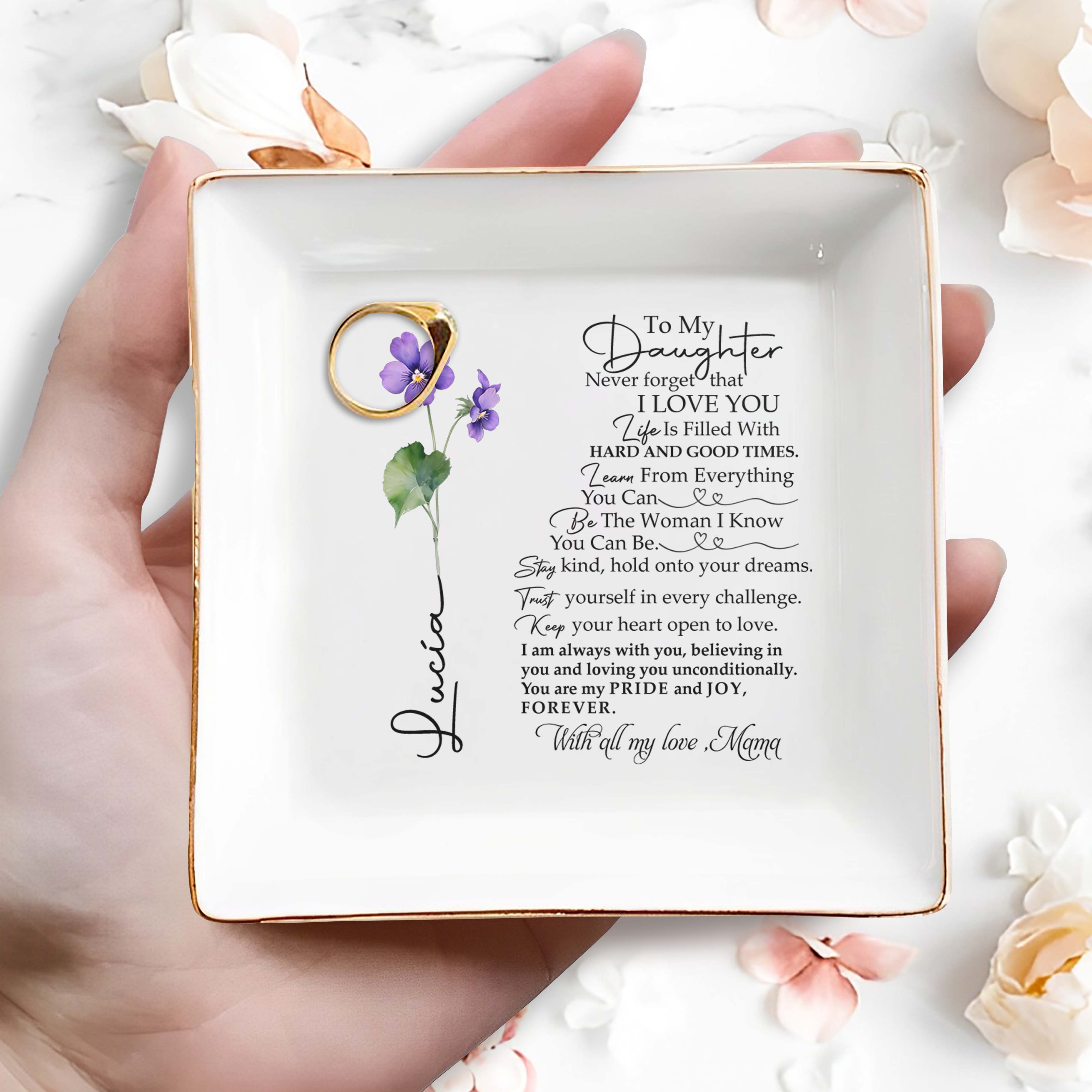 To My Daughter With All My Love Personalized Jewelry Dish - Personalized Custom Jewelry Dish - DAU005_SCRD