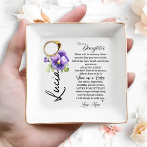 Show Up And Enjoy The Beautiful Journey Of Life Pansy Flower Design - Personalized Custom Jewelry Dish - DAU056_SCRD