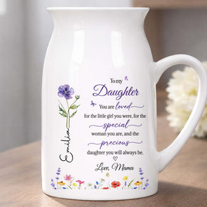 To My Daughter You Are Loved Flowers And Butterflies - Personalized Ceramic Flower Vase