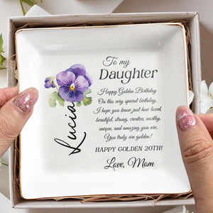 Happy Golden Birthday Gift Featuring Pansies - Personalized Custom Jewelry Dish - DAU086_SCRD