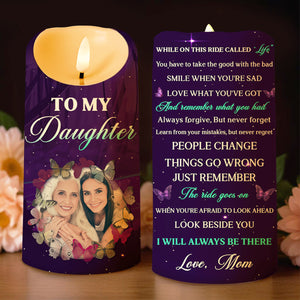 Love And Guidance Message From Mom To Daughter With Butterflies And Flowers - Personalized Custom LED Candle - DAU087_LECA