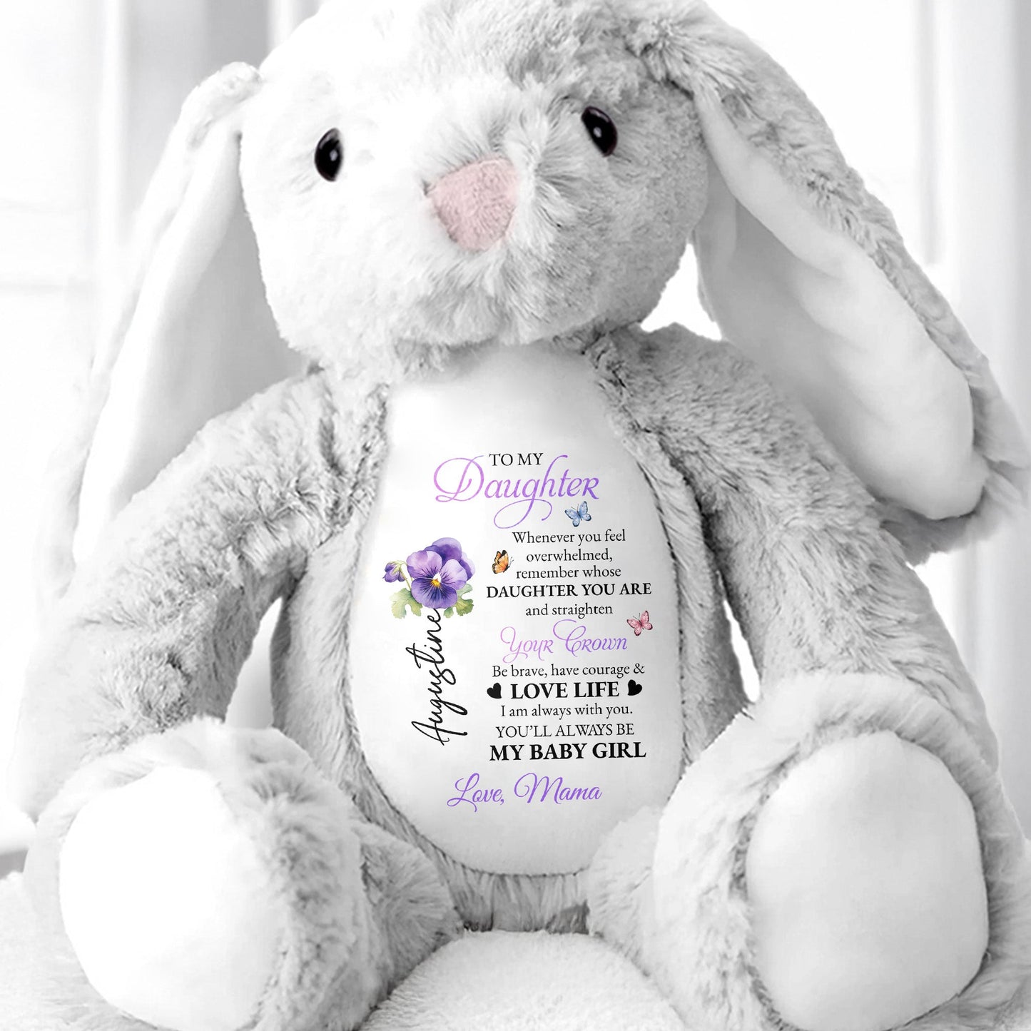 To My Daughter, Whenever You Feel Overwhelmed, Flowers and Crown - Personalized Stuffed Bunny - DAU102_BUN