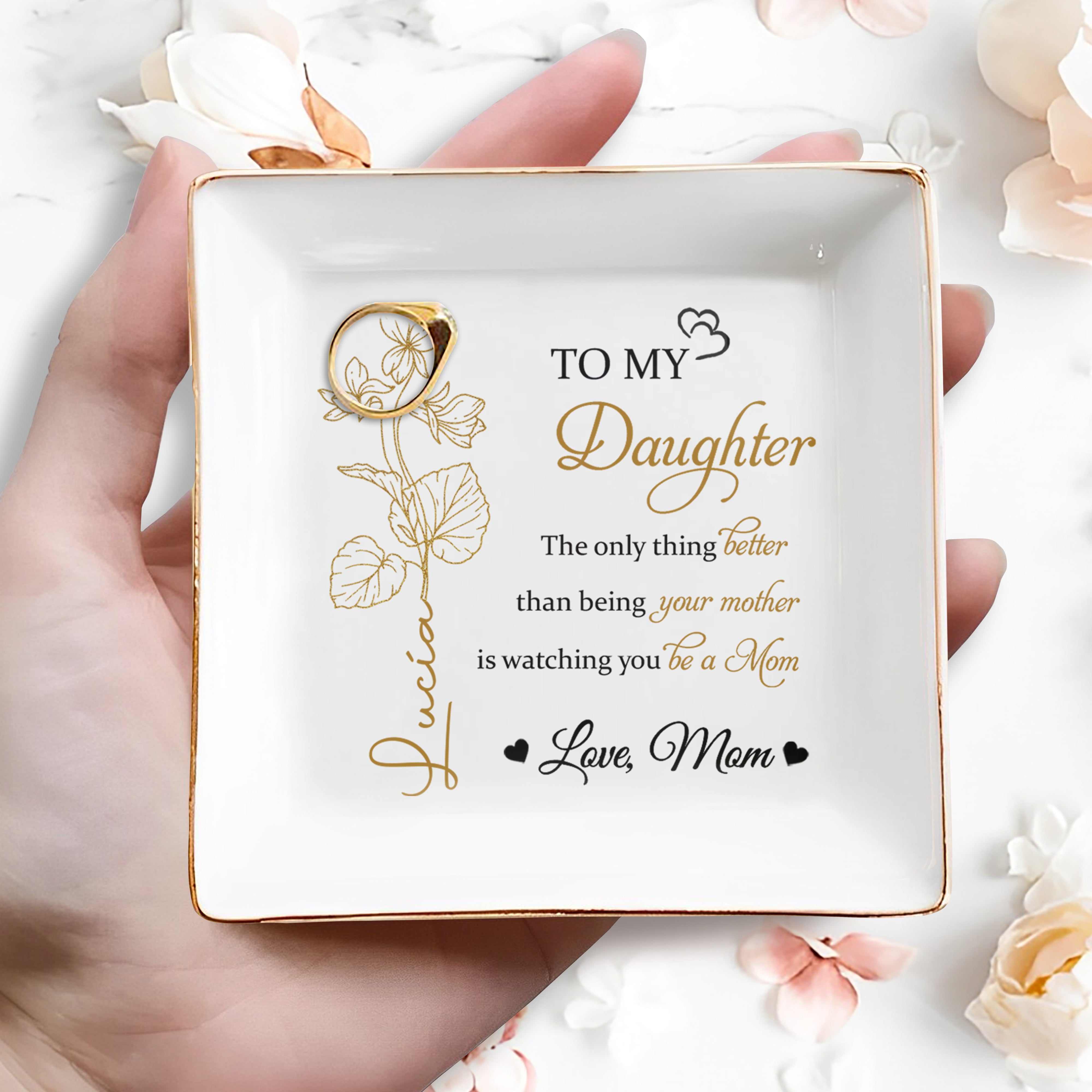 To My Daughter, Watching You Be a Mom - Personalized Custom Jewelry Dish, Square Ceramic Dish - DAU106_SCRD