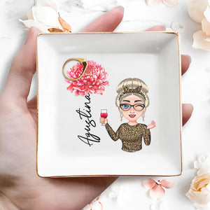 Congratulaciones With Cartoon Character And Flower - Personalized Custom Jewelry Dish, Square Ceramic Dish - DAU113_SCRD