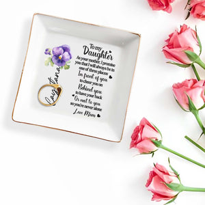 Pansy Flower Promise To Daughter From Mom - Personalized Custom Jewelry Dish, Square Ceramic Dish - DAU119_SCRD
