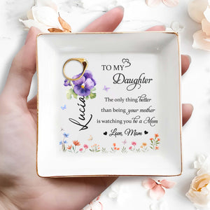To My Daughter Love Mom Floral Ceramic Dish - Personalized Custom Jewelry Dish, Square Ceramic Dish - DAU121_SCRD