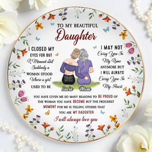 To My Beautiful Daughter, Flowers And Butterflies - Personalized Custom Jewelry Dish, Ceramic Dish, Round Shape - DAU142_RCRF