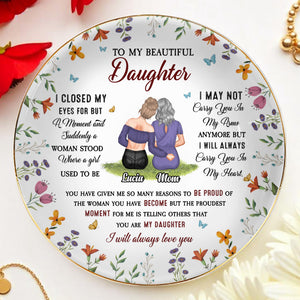 To My Beautiful Daughter, Flowers And Butterflies - Personalized Custom Jewelry Dish, Ceramic Dish, Round Shape - DAU142_RCRF