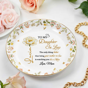 To My Daughter In Law, Love, Flowers - Personalized Custom Jewelry Dish, Ceramic Dish, Round Shape - DAU193_RCRF