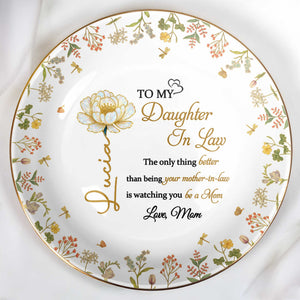 To My Daughter In Law, Love, Flowers - Personalized Custom Jewelry Dish, Ceramic Dish, Round Shape - DAU193_RCRF
