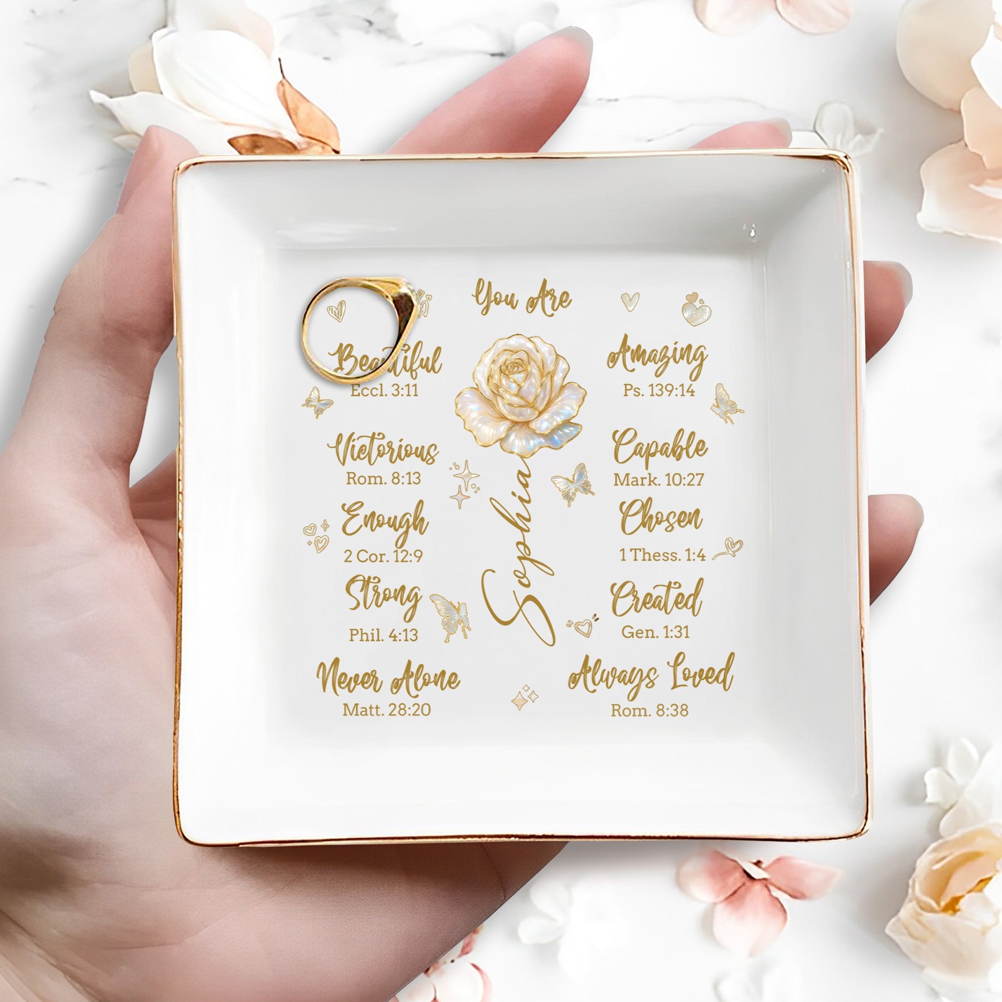 You Are Beautiful Amazing Victorious - Personalized Custom Jewelry Dish, Square Ceramic Dish - DAU196_SCRD