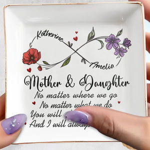 Mother & Daughter Always Together - Personalized Custom Jewelry Dish, Square Ceramic Dish - DAU199_SCRD
