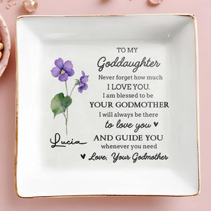 To My Goddaughter Love Blessings From Your Godmother - Personalized Custom Jewelry Dish, Square Ceramic Dish - DAU202_SCRD