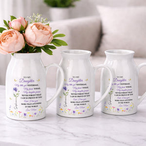 To My Daughter My Little Girl Yesterday Flower And Butterfly Design - Personalized Ceramic Flower Vase