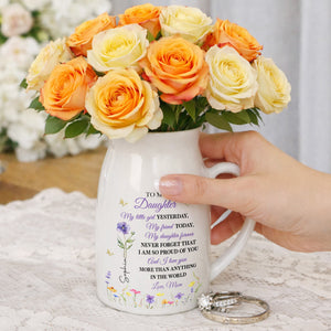 To My Daughter My Little Girl Yesterday Flower And Butterfly Design - Personalized Ceramic Flower Vase